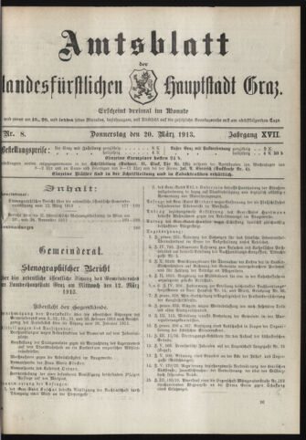 Amtsblatt der landesfürstlichen Hauptstadt Graz 19130320 Seite: 1