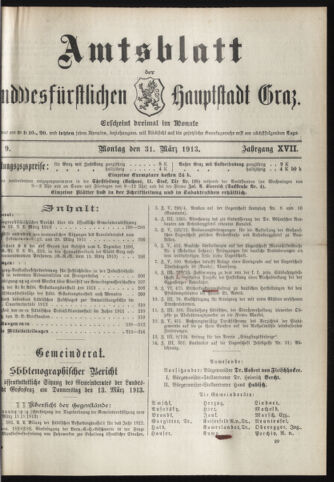 Amtsblatt der landesfürstlichen Hauptstadt Graz 19130331 Seite: 1