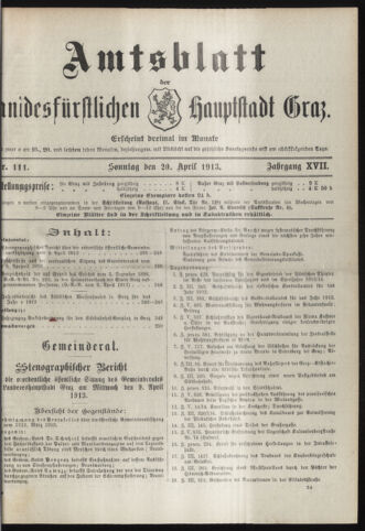 Amtsblatt der landesfürstlichen Hauptstadt Graz 19130420 Seite: 1