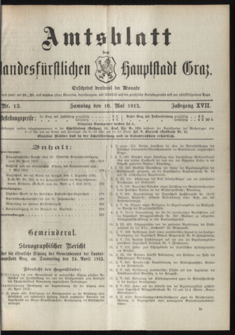 Amtsblatt der landesfürstlichen Hauptstadt Graz 19130510 Seite: 1