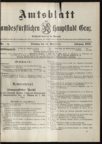 Amtsblatt der landesfürstlichen Hauptstadt Graz 19130520 Seite: 1