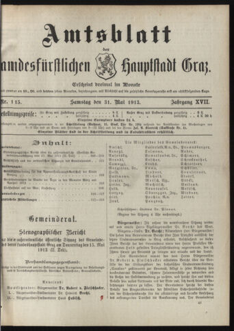 Amtsblatt der landesfürstlichen Hauptstadt Graz 19130531 Seite: 1