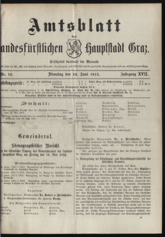 Amtsblatt der landesfürstlichen Hauptstadt Graz 19130610 Seite: 1