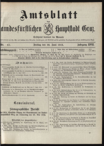 Amtsblatt der landesfürstlichen Hauptstadt Graz 19130620 Seite: 1