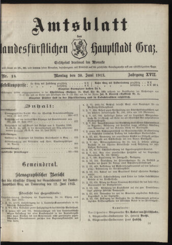 Amtsblatt der landesfürstlichen Hauptstadt Graz 19130630 Seite: 1