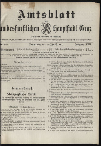 Amtsblatt der landesfürstlichen Hauptstadt Graz 19130710 Seite: 1