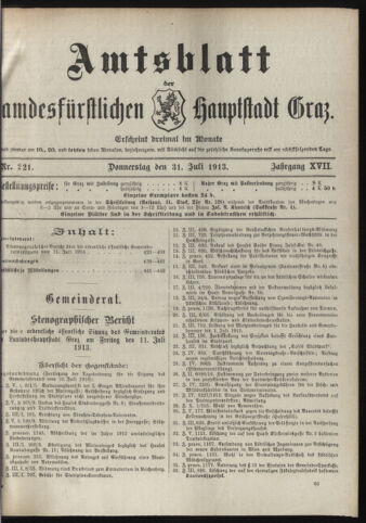 Amtsblatt der landesfürstlichen Hauptstadt Graz 19130731 Seite: 1