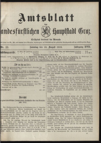 Amtsblatt der landesfürstlichen Hauptstadt Graz 19130810 Seite: 1