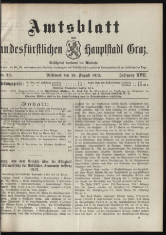 Amtsblatt der landesfürstlichen Hauptstadt Graz 19130820 Seite: 1