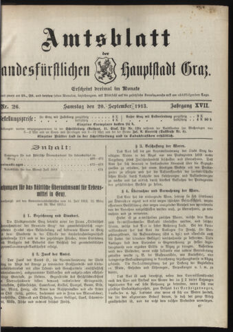 Amtsblatt der landesfürstlichen Hauptstadt Graz 19130920 Seite: 1