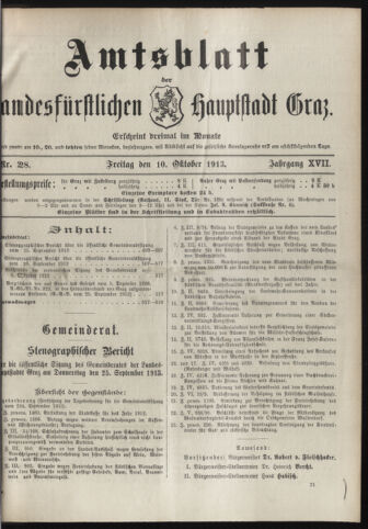 Amtsblatt der landesfürstlichen Hauptstadt Graz 19131010 Seite: 1