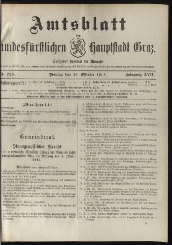 Amtsblatt der landesfürstlichen Hauptstadt Graz 19131020 Seite: 1