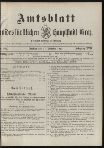 Amtsblatt der landesfürstlichen Hauptstadt Graz 19131031 Seite: 1