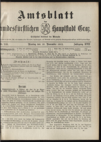 Amtsblatt der landesfürstlichen Hauptstadt Graz 19131110 Seite: 1