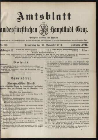 Amtsblatt der landesfürstlichen Hauptstadt Graz 19131120 Seite: 1