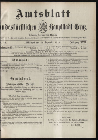 Amtsblatt der landesfürstlichen Hauptstadt Graz 19131210 Seite: 1