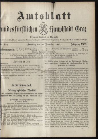 Amtsblatt der landesfürstlichen Hauptstadt Graz 19131220 Seite: 1