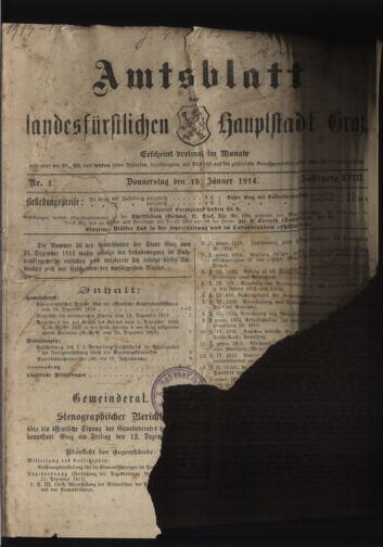 Amtsblatt der landesfürstlichen Hauptstadt Graz 19140115 Seite: 1