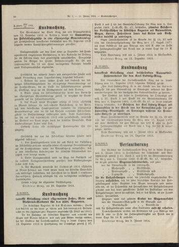 Amtsblatt der landesfürstlichen Hauptstadt Graz 19140115 Seite: 10