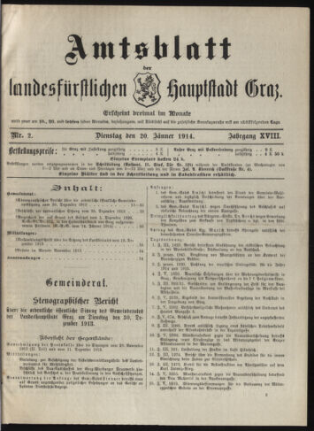 Amtsblatt der landesfürstlichen Hauptstadt Graz 19140120 Seite: 1