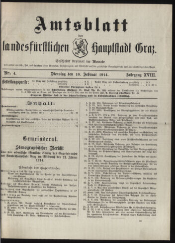 Amtsblatt der landesfürstlichen Hauptstadt Graz 19140210 Seite: 1