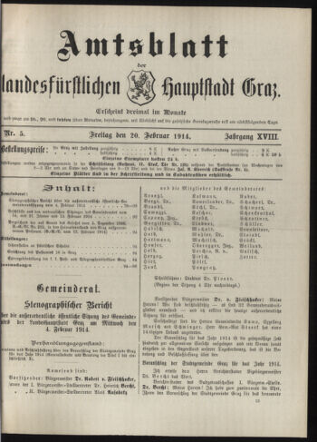 Amtsblatt der landesfürstlichen Hauptstadt Graz 19140220 Seite: 1