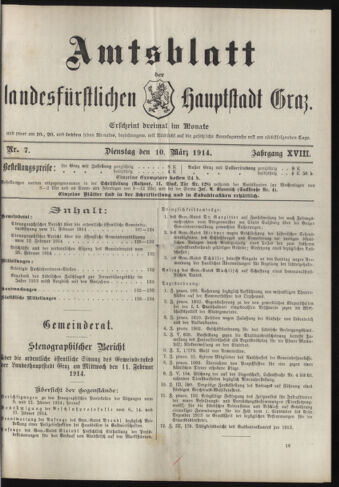 Amtsblatt der landesfürstlichen Hauptstadt Graz 19140310 Seite: 1