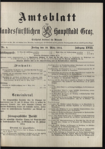 Amtsblatt der landesfürstlichen Hauptstadt Graz 19140320 Seite: 1