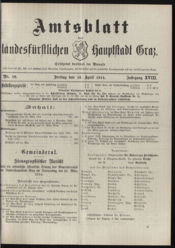 Amtsblatt der landesfürstlichen Hauptstadt Graz 19140410 Seite: 1