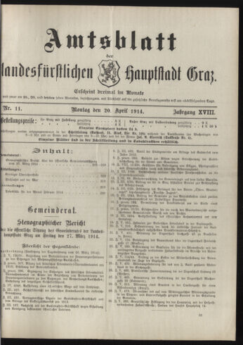 Amtsblatt der landesfürstlichen Hauptstadt Graz 19140420 Seite: 1