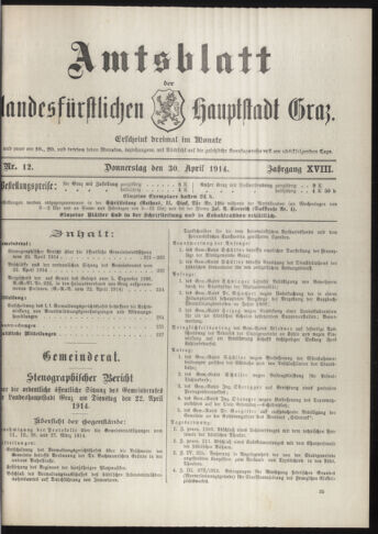 Amtsblatt der landesfürstlichen Hauptstadt Graz 19140430 Seite: 1