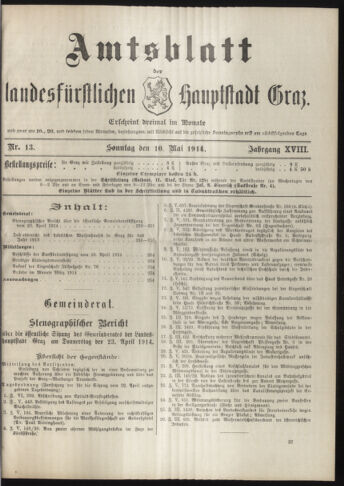 Amtsblatt der landesfürstlichen Hauptstadt Graz 19140510 Seite: 1