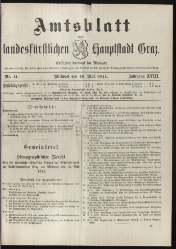 Amtsblatt der landesfürstlichen Hauptstadt Graz 19140520 Seite: 1