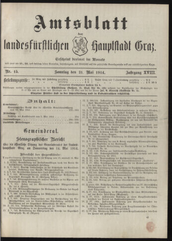 Amtsblatt der landesfürstlichen Hauptstadt Graz 19140531 Seite: 1