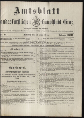 Amtsblatt der landesfürstlichen Hauptstadt Graz 19140610 Seite: 1