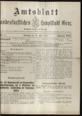 Amtsblatt der landesfürstlichen Hauptstadt Graz 19140620 Seite: 1