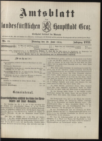 Amtsblatt der landesfürstlichen Hauptstadt Graz 19140630 Seite: 1