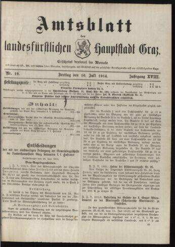 Amtsblatt der landesfürstlichen Hauptstadt Graz 19140710 Seite: 1