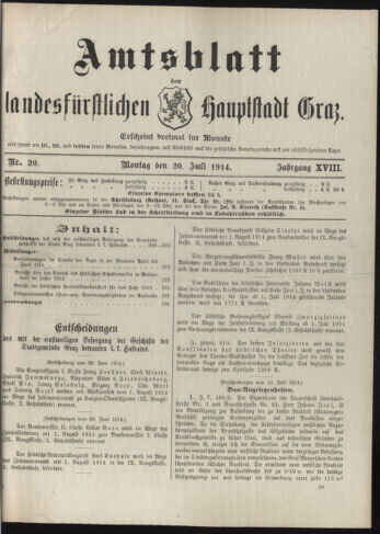 Amtsblatt der landesfürstlichen Hauptstadt Graz 19140720 Seite: 1