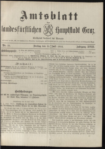 Amtsblatt der landesfürstlichen Hauptstadt Graz 19140731 Seite: 1