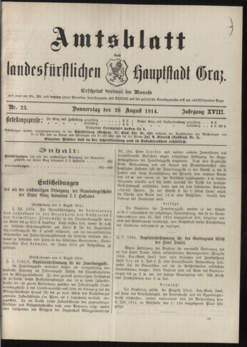 Amtsblatt der landesfürstlichen Hauptstadt Graz 19140820 Seite: 1