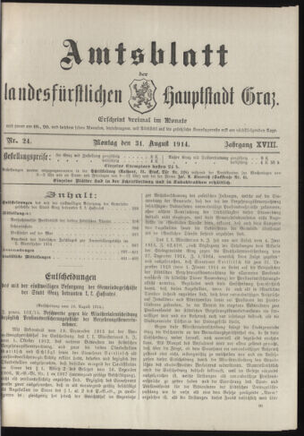 Amtsblatt der landesfürstlichen Hauptstadt Graz 19140831 Seite: 1