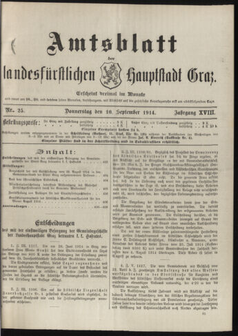 Amtsblatt der landesfürstlichen Hauptstadt Graz 19140910 Seite: 1