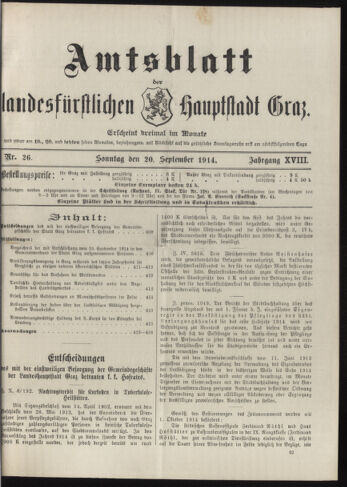 Amtsblatt der landesfürstlichen Hauptstadt Graz 19140920 Seite: 1