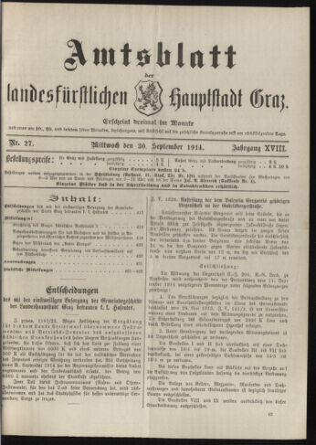 Amtsblatt der landesfürstlichen Hauptstadt Graz 19140930 Seite: 1