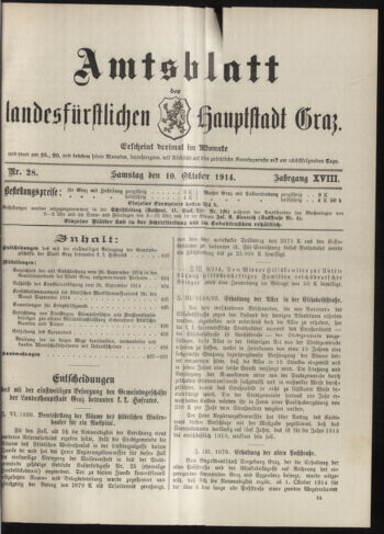 Amtsblatt der landesfürstlichen Hauptstadt Graz 19141010 Seite: 1