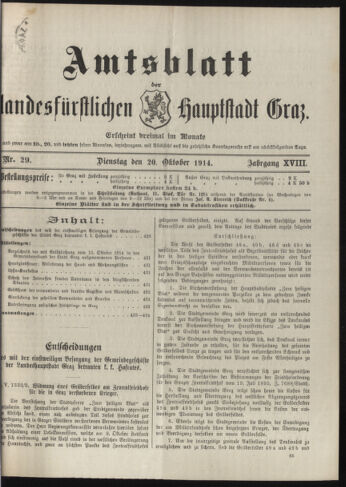 Amtsblatt der landesfürstlichen Hauptstadt Graz 19141020 Seite: 1