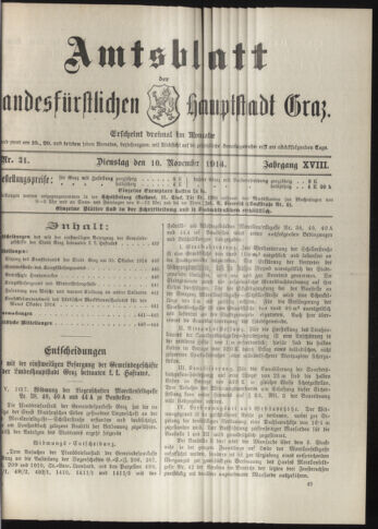 Amtsblatt der landesfürstlichen Hauptstadt Graz 19141110 Seite: 1