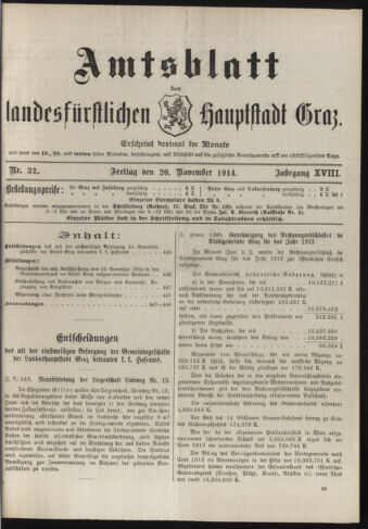 Amtsblatt der landesfürstlichen Hauptstadt Graz 19141120 Seite: 1