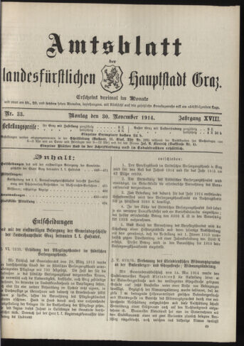 Amtsblatt der landesfürstlichen Hauptstadt Graz 19141130 Seite: 1